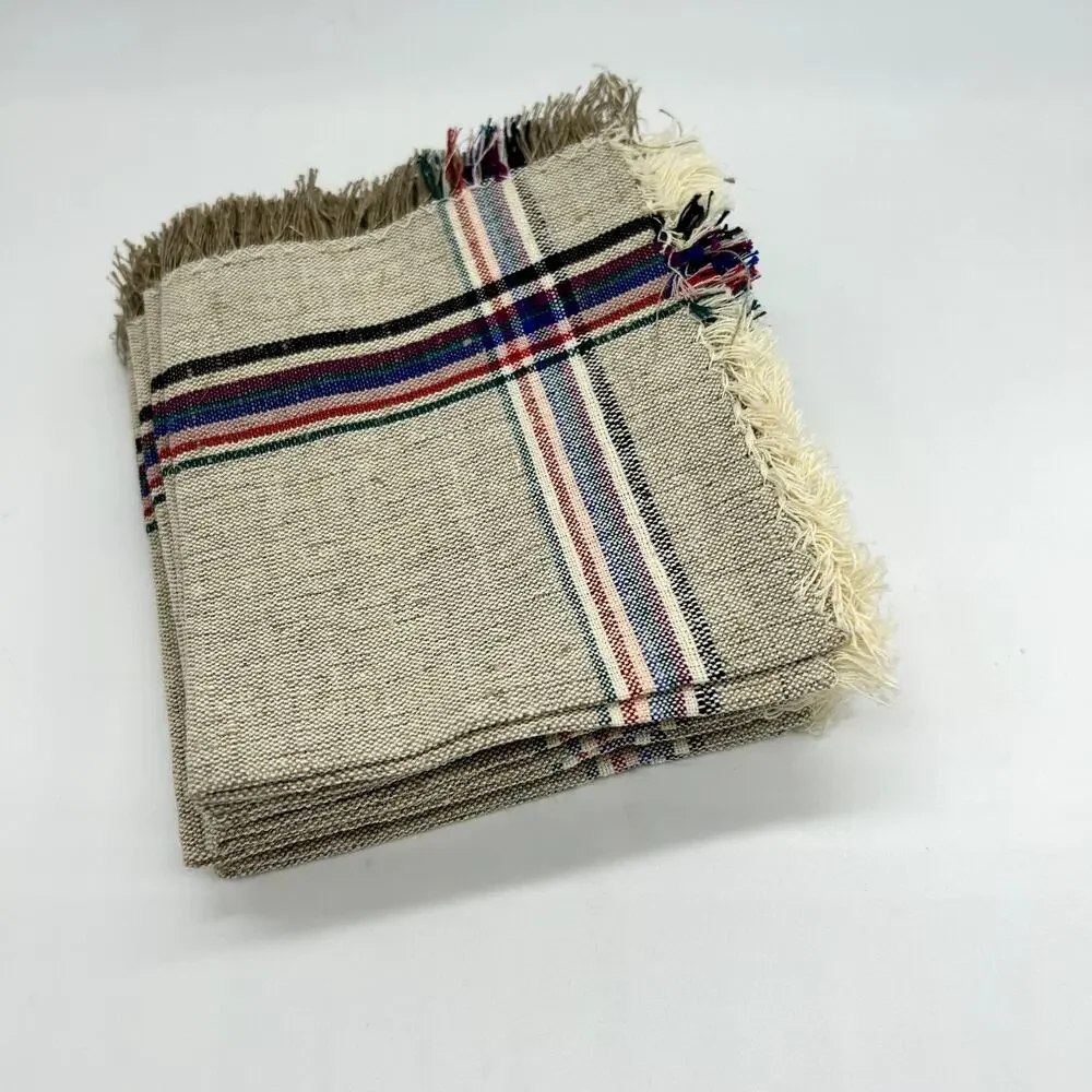 Vintage Handmade Polish Napkins Cotton Linen Lot of 9 NWT Home Decor Tan Brown